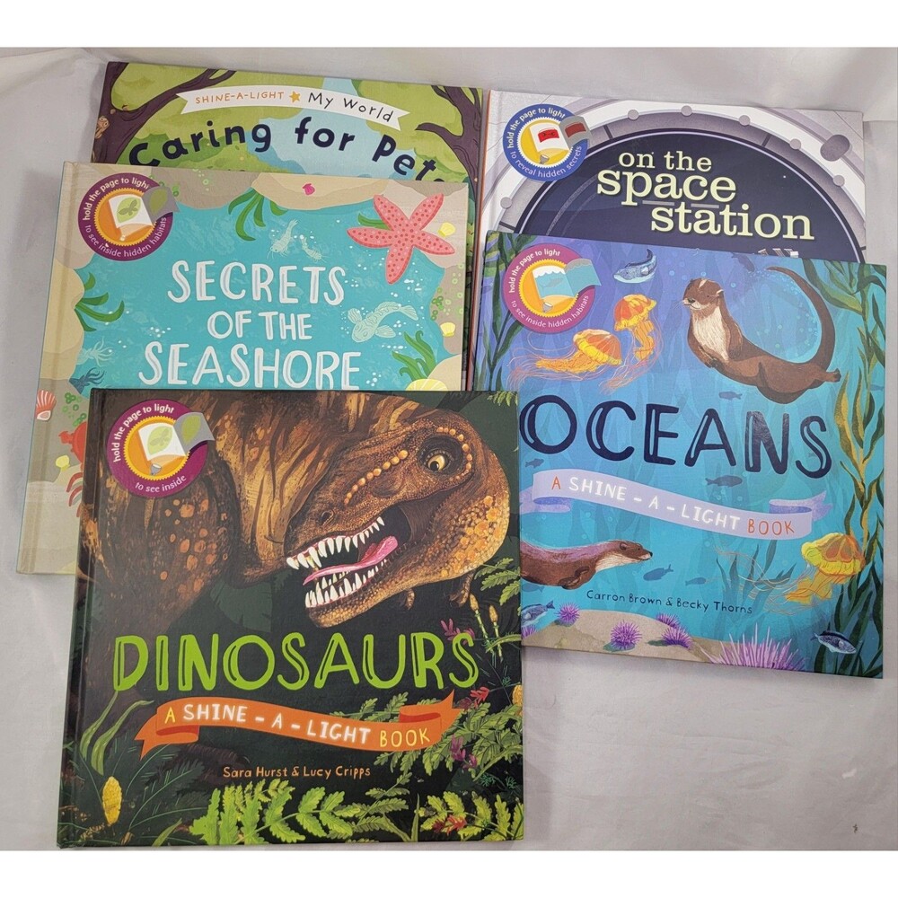 Shine A Light Hardcover Books Lot Dinosaurs Space Oceans Seashore CaringFor Pets